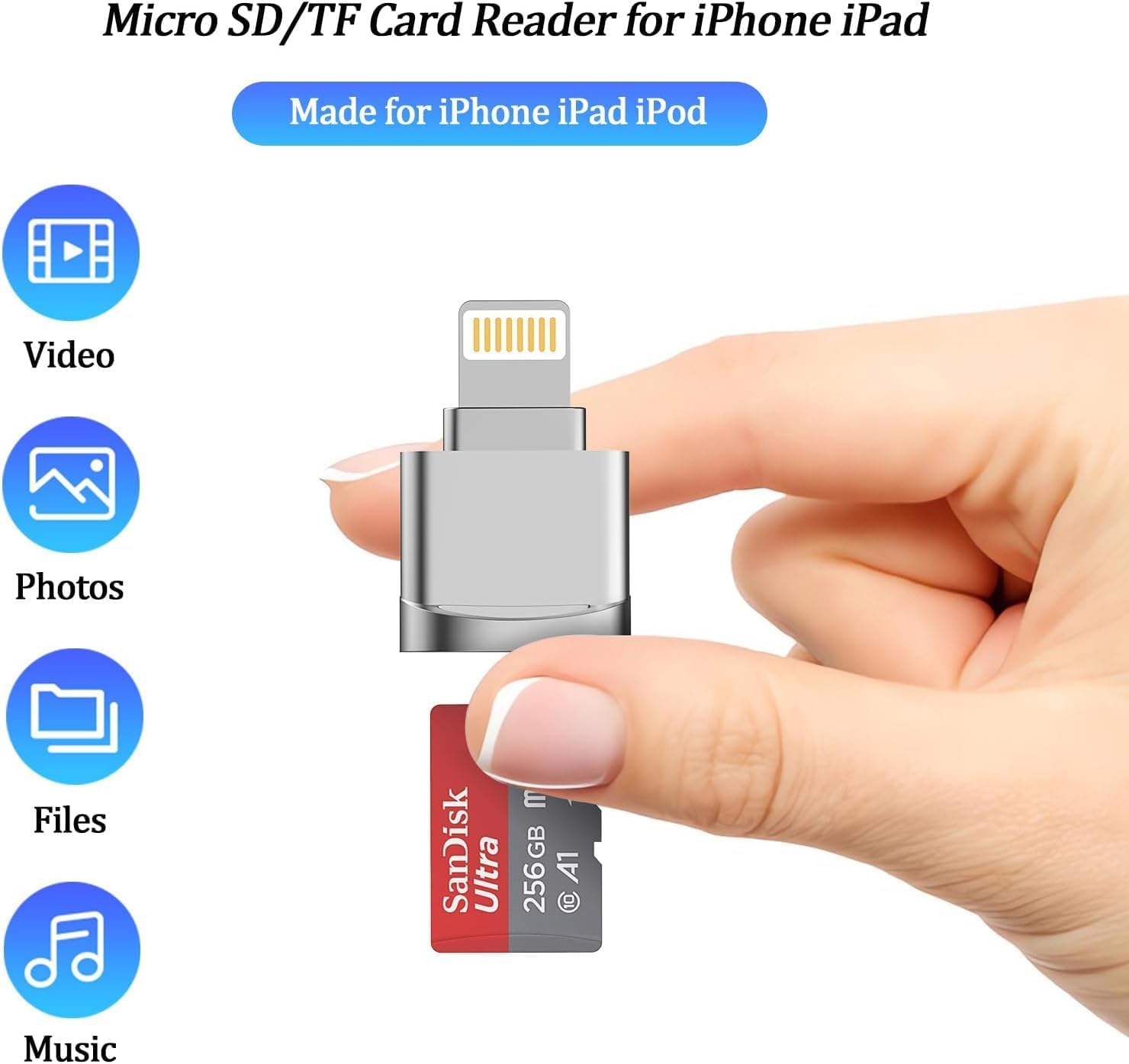 MFi Certified Lightning SD Card Reader for iPhone/iPad - Micro SD & TF Card Support, Compatible with iPhone 14/13/12/11/X Series MFi Certified Lightning SD Card Reader for iPhone/iPad - Micro SD & TF Card Support, Compatible with iPhone 14/13/12/11/X Series
